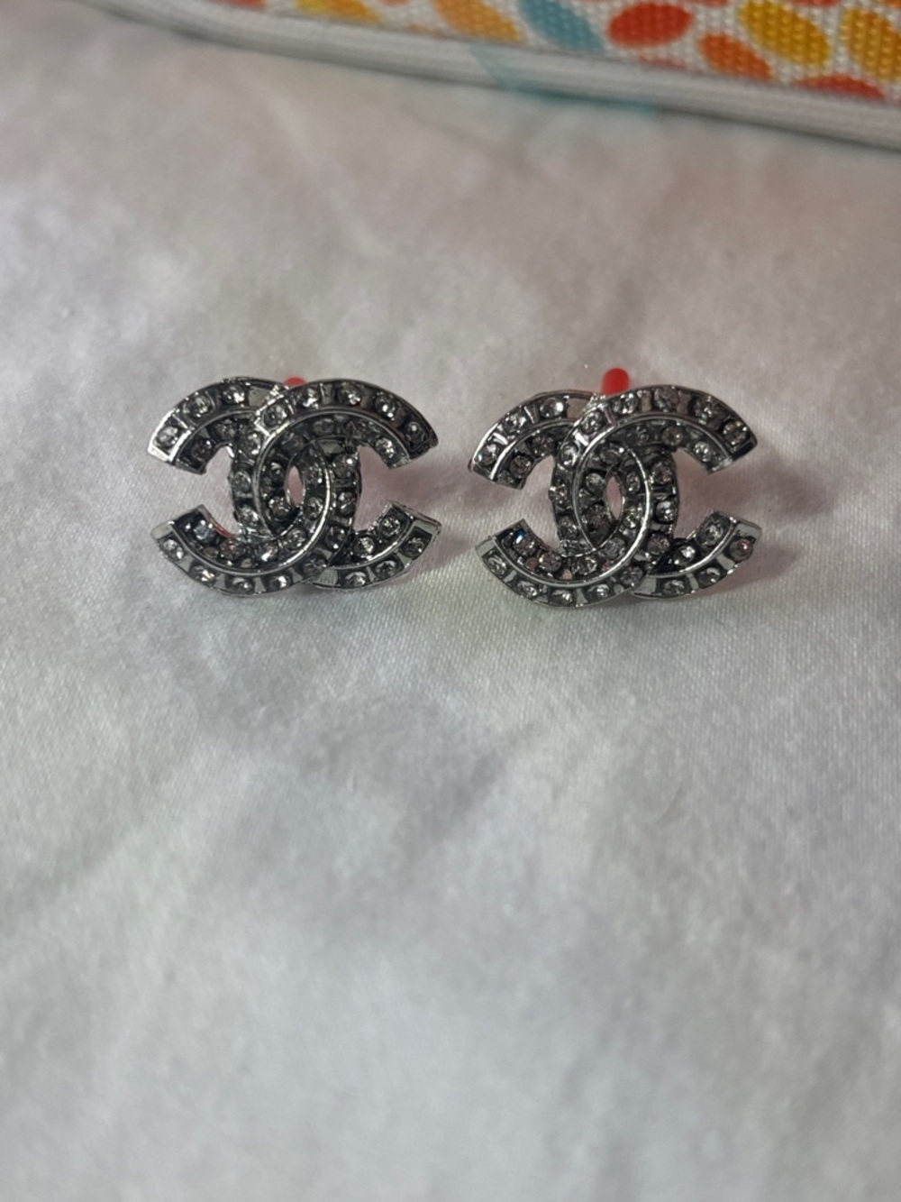 Fashion Jewelry Silver Crystal Interlocking Logo Stud Earrings